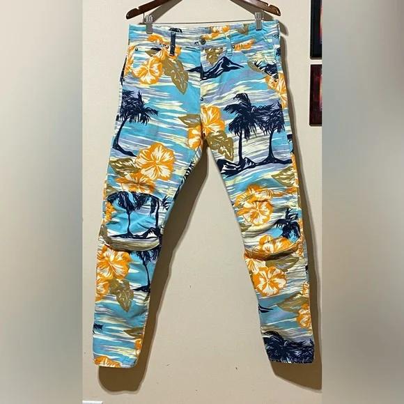 G-Star 5622 3D + Pharrell Williams Beach Hawaiian Floral Palm Tree Jeans Size 32 - Picture 6 of 16